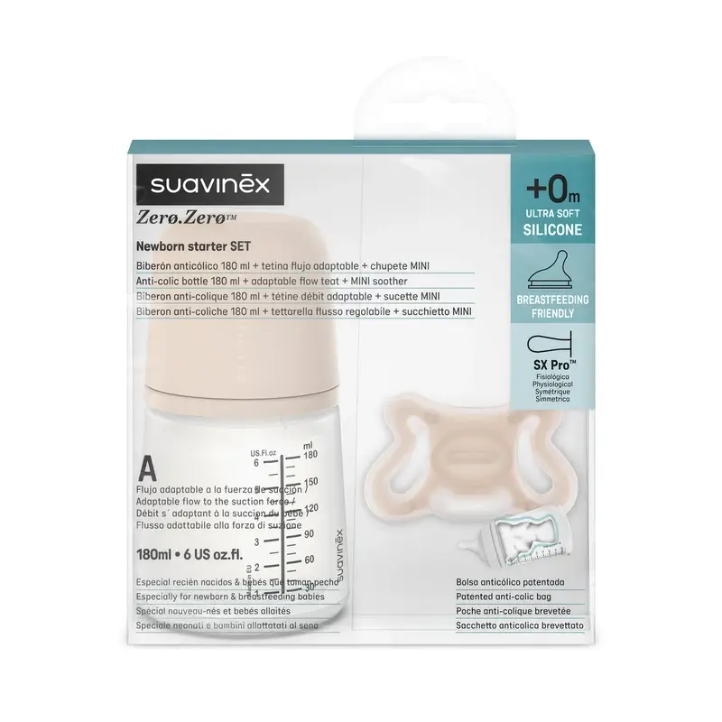 Suavinex Biberón Anticólico + Chupete Zero Zero. Light