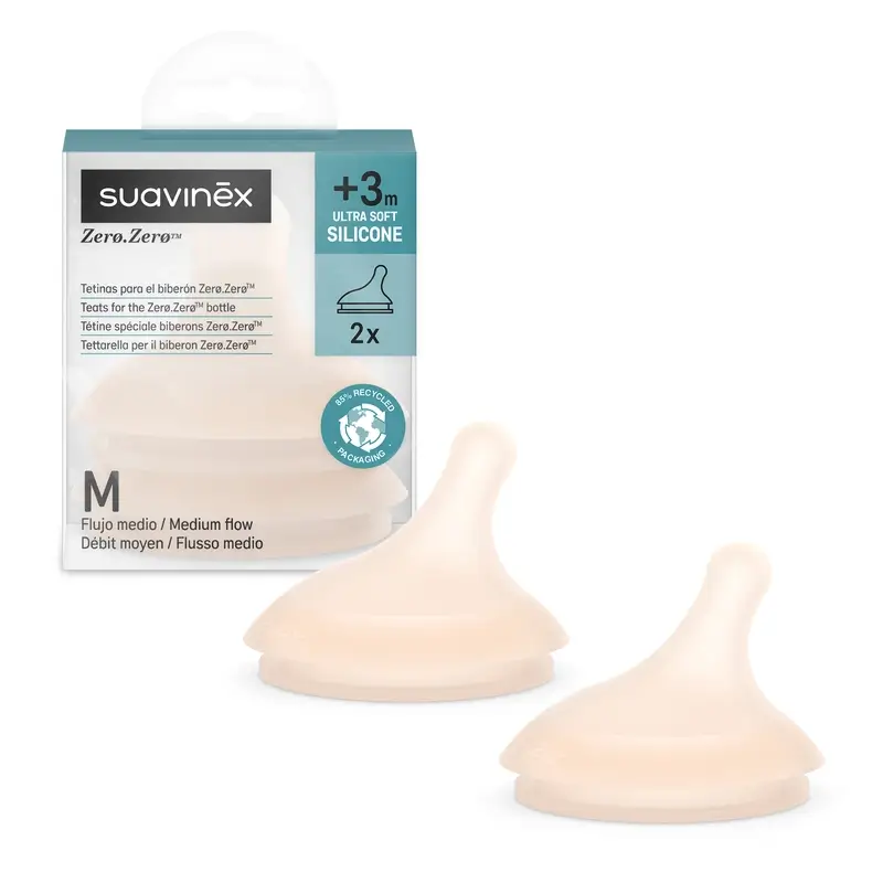 Suavinex Pack 2 Tetinas Zero Zero, Flujo Medio (M), +3 Meses, Fair