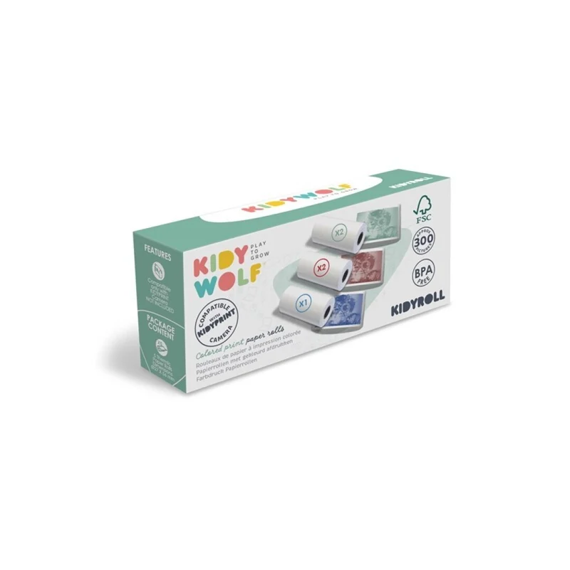 Papel térmico colores para Kidyprint (5 rollos) · Kidywolf