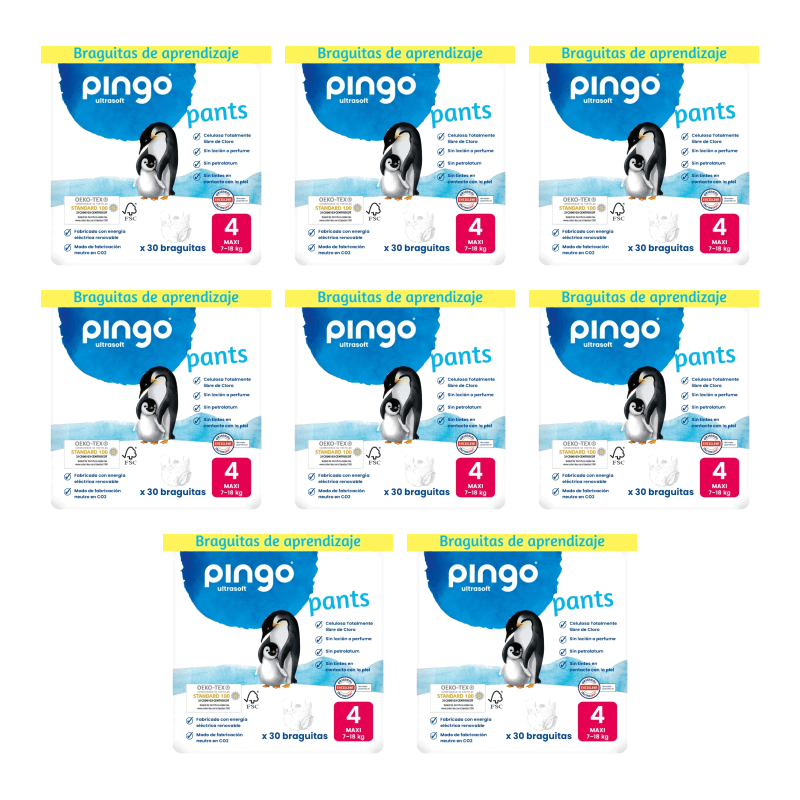 Pingo Pañal Braguitas Ecológicos Talla 4 (7-18 Kg), 8X30 Unidades