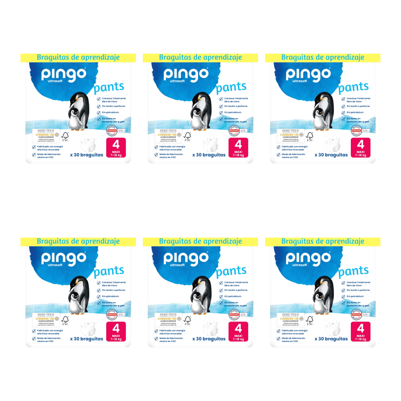 Pingo Pañal Braguitas Ecológicos Talla 4 (7-18 Kg), 6X30 Unidades