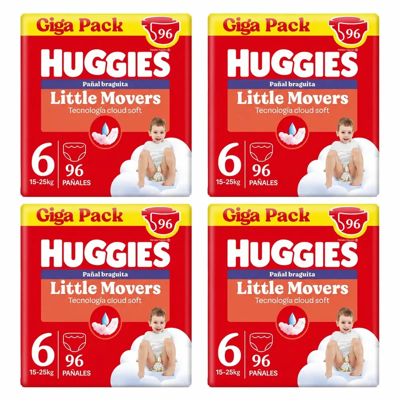 Huggies Little Movers Talla 6 (15-25 Kg) Pañal Braguita Para Bebé Disney , 96 unidades, pack 4