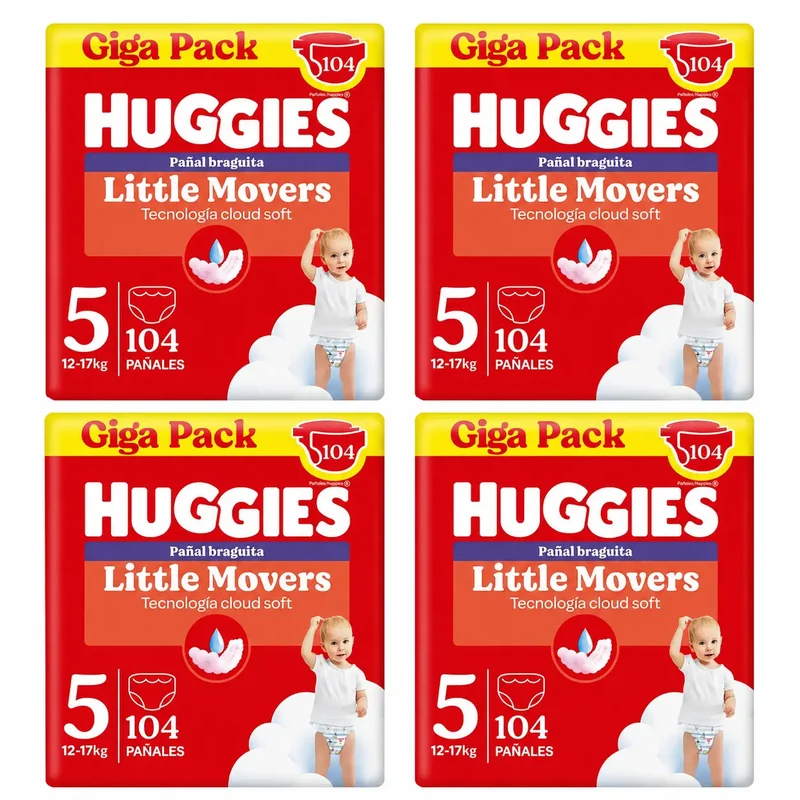 Huggies Little Movers Talla 5 (12-17 Kg) Pañal Braguita Para Bebé Disney , 104 unidades, pack 4