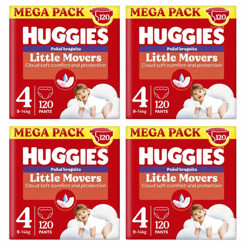 Huggies Little Movers Talla 4 (9-14 Kg) Pañal Braguita Para Bebé Disney , 120 unidades, pack 4
