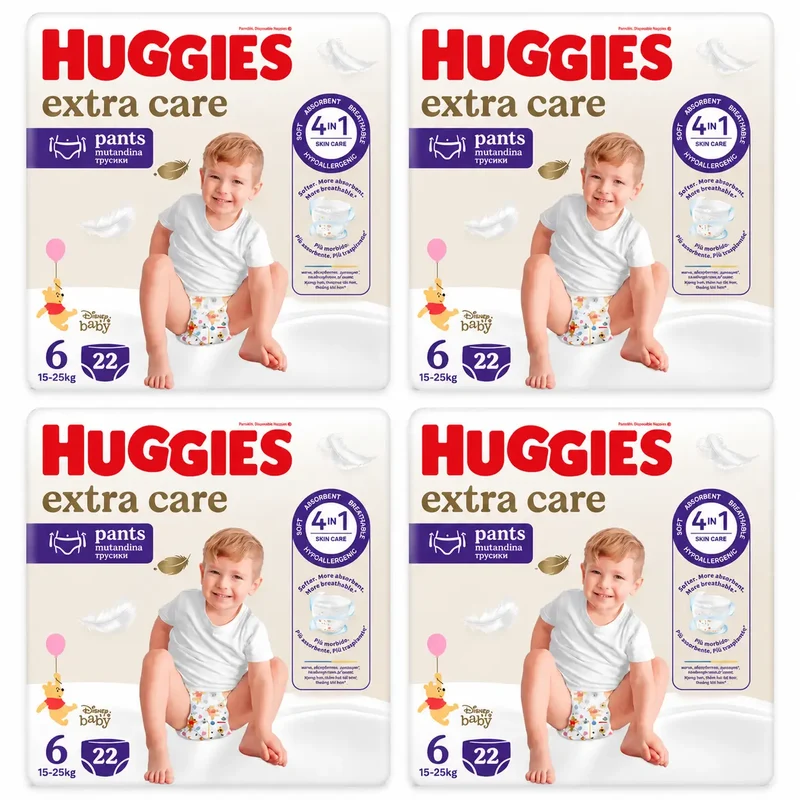 Huggies Extra Care Talla 6 (15-25 Kg) Pañal Braguita Para Bebé Disney , 22 unidades, pack 4