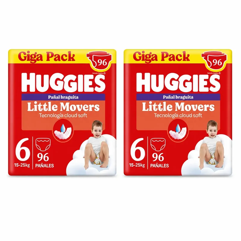 Huggies Little Movers Talla 6 (15-25 Kg) Pañal Braguita Para Bebé Disney , 96 unidades, pack 2