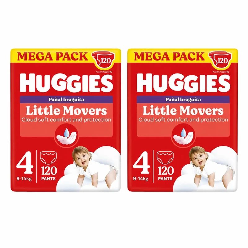 Huggies Little Movers Talla 4 (9-14 Kg) Pañal Braguita Para Bebé Disney , 120 unidades, pack 2