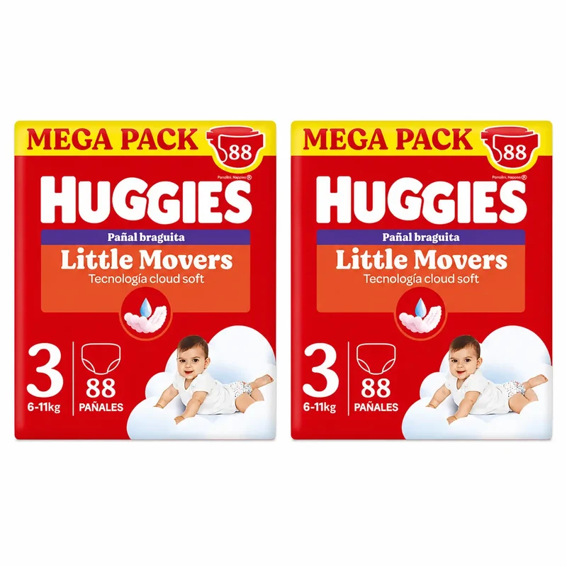 Huggies Little Movers Talla 3 (6-11 Kg) Pañal Braguita Para Bebé Disney , 88 unidades, pack 2