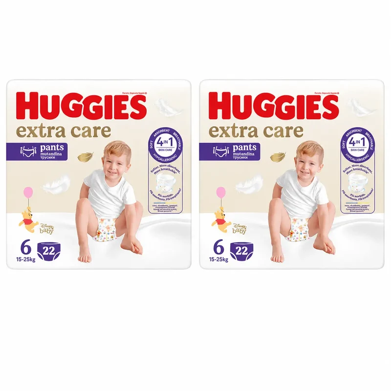 Huggies Extra Care Talla 6 (15-25 Kg) Pañal Braguita Para Bebé Disney , 22 unidades, pack 2
