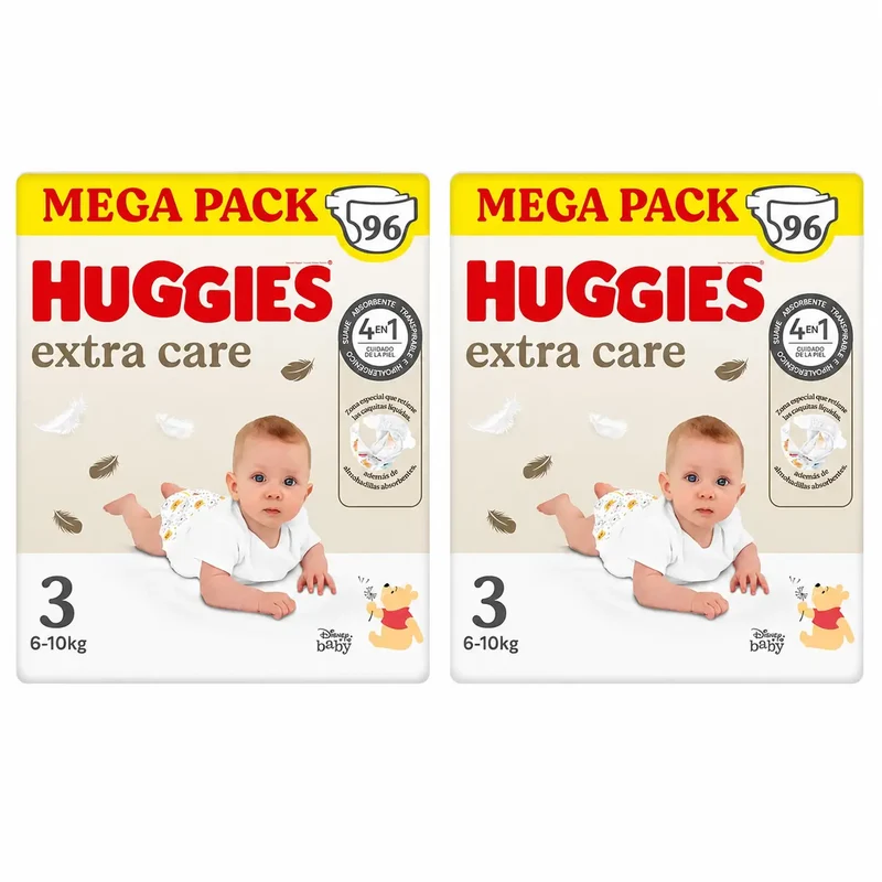 Huggies Extra Care Talla 3 (6-10 Kg) Pañal Para Bebé Disney , 96 unidades, pack 2
