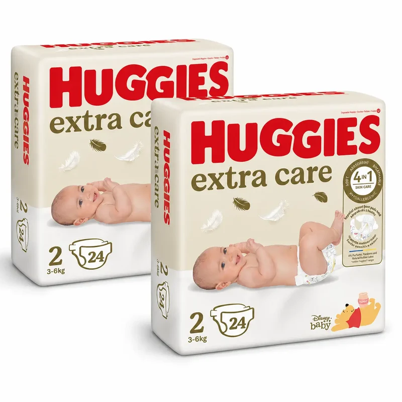 Huggies Extra Care Talla 2 (3-6 Kg) Pañal Para Bebé Disney, 24 unidades, pack 2
