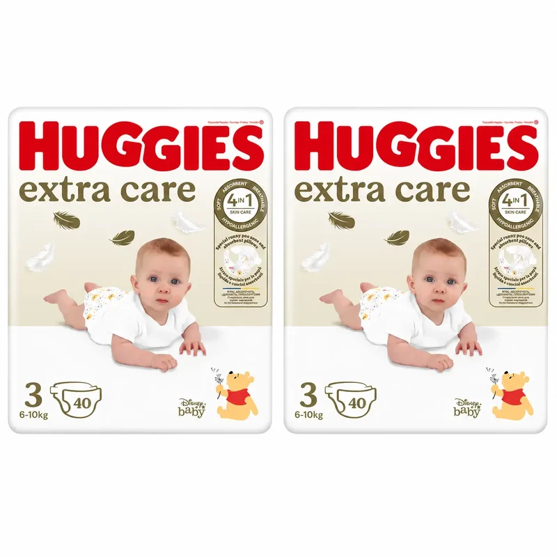 Huggies Extra Care Talla 3 (6-10 Kg) Pañal Para Bebé Disney, 40 unidades, pack 2
