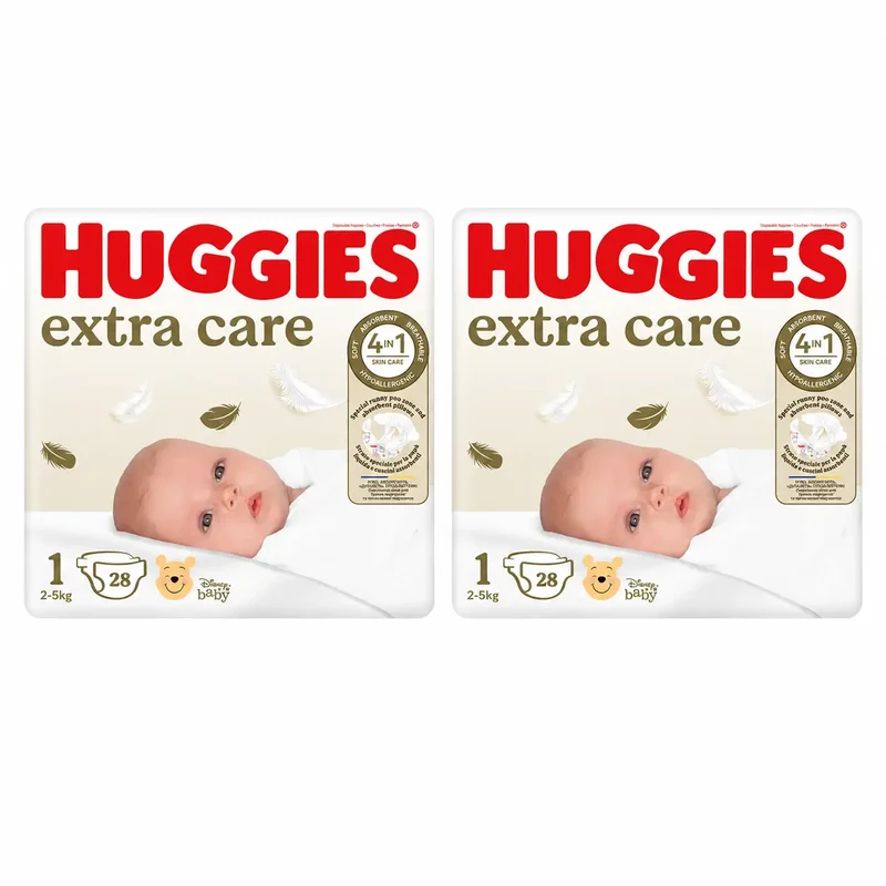 Huggies Extra Care Talla 1 (2-5 Kg) Pañal Para Bebé Disney, 28 unidades, pack 2