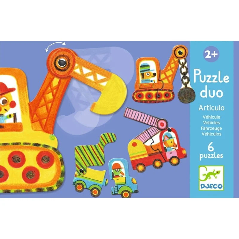 Puzzle dúo Vehículos Articulados 12 piezas · Djeco