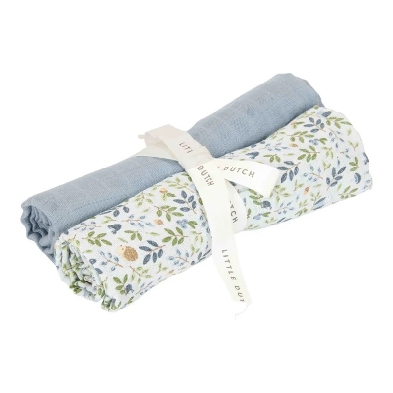 Muselina Algodón Orgánico Forest Advent & Azul 70x70 · Little Dutch