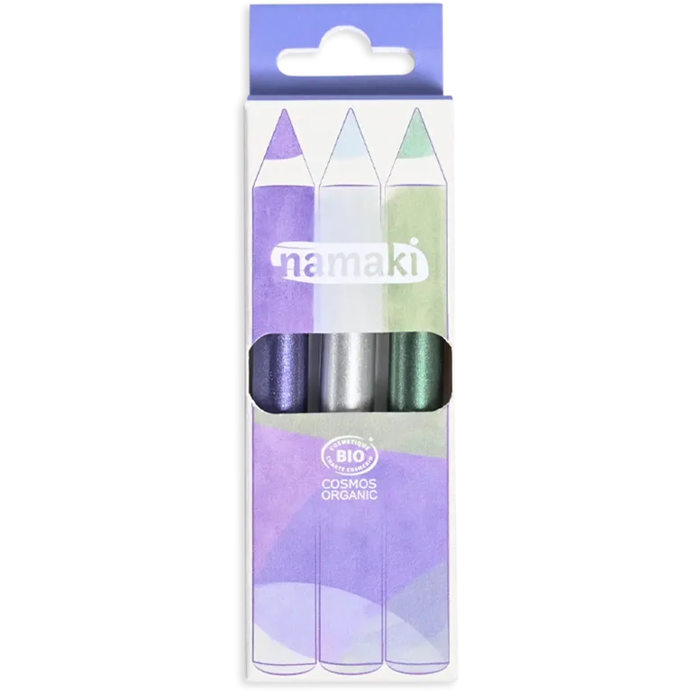 Set 3 Lápices Maquillaje Brillo Violeta, Plata, Verde · Namaki