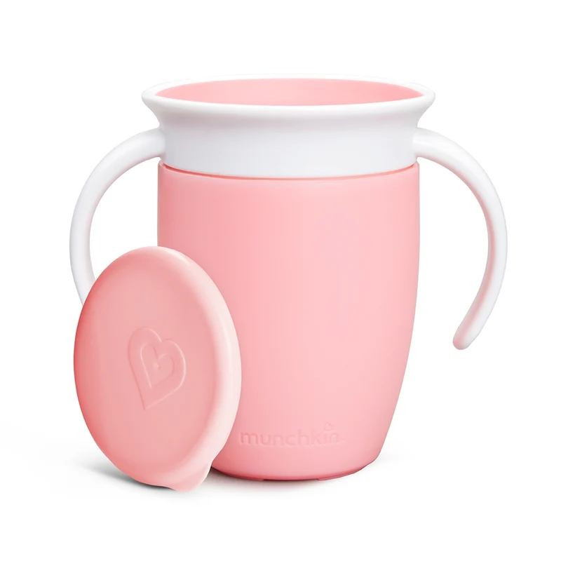 Vaso Antiderrame con Asa y Tapa - Miracle 360º Rosa Pastel · Munchkin