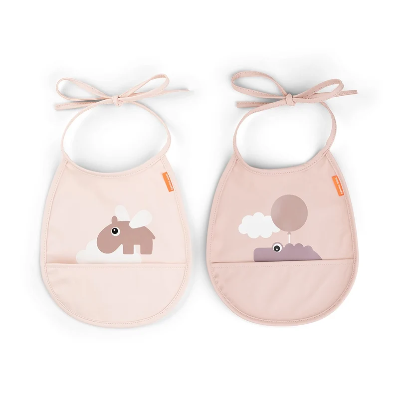 Pack de 2 baberos mini con bolsillo Happy clouds Powder · Done by Deer