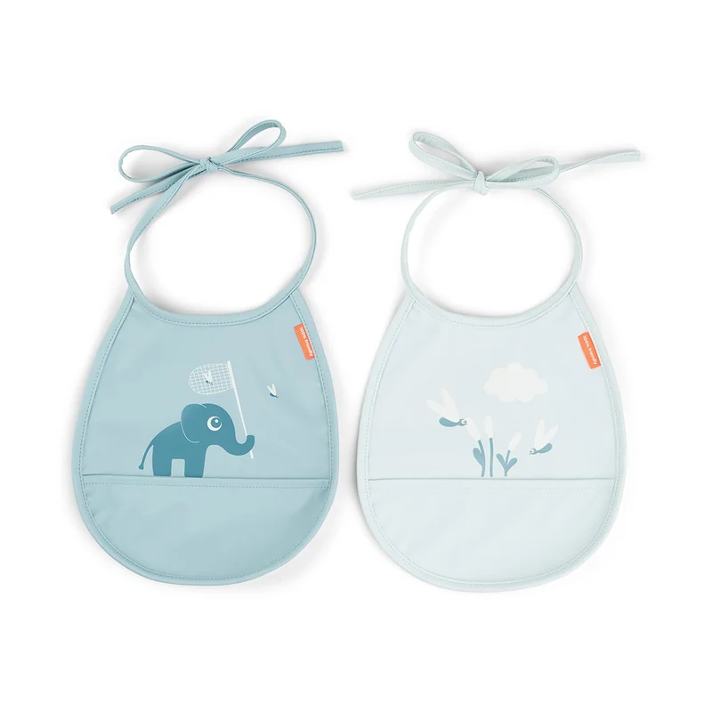 Pack de 2 baberos mini con bolsillo Elphee Blue · Done by Deer