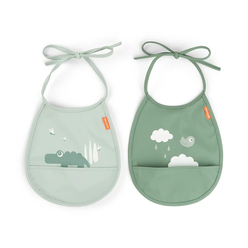 Pack de 2 baberos mini con bolsillo Croco Green · Done by Deer